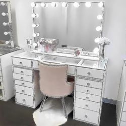 Ny Vanity Mirror med lys og Bluetooth Hollywood høyttaler A-bluetooth-usb 10 pærer 3 belysning mo