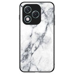 Honor 400 Lite 5G -kotelolle marmorikuvioinen karkaistu lasi + PC + TPU suojaava puhelimen kansi Valkoinen marmori