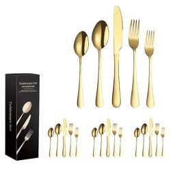 Mikasa 20pcs Bestik Bestik Service Sæt rustfrit stål Kniv Gaffel Spoon redskaber med gaveæske Guld