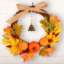 Liltop Efterår Krans ahorn kunstige blade Bell Pumpkin Garland Carnival Halloween hængende dør indretning