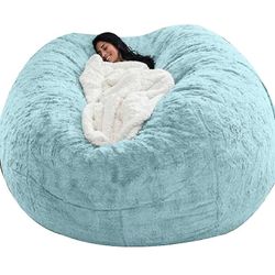 bean bag stol deksel, myk fluffy pels bærbar lat sofa deksel Blå 150x75cm