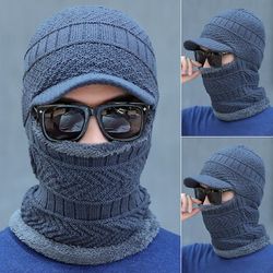 Varychmoo Herre Vinter Varm Hals Strikket Snood Tørklæde Balaclava Ski Ansigtsmasker Hues Caps Grå