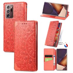 Foxdock Kompatibel med Samsung Galaxy Note 20 Ultra Case preget Pu Leather Wallet Function Cover Magnetic Closure Rød