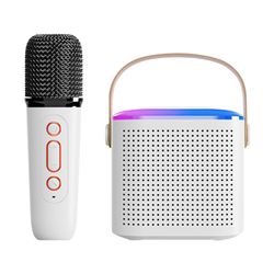 Gaowang Utendørs bærbar Bluetooth-høyttaler, mini trådløs mikrofon, karaoke lydsystem, husholdningsmikrofon, oppladbar karaokeskatt Hvit
