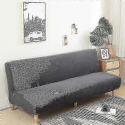 Suuri kädetön vuodesohva slipcover sohvanpäällinen ilman käsinojia Joustava Taitettava Futon-kansi Pölytiivis elastinen irrotettava jacquard Tumman...