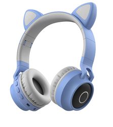 Gangxun Trefarvet Rgb Cat Ear-hovedtelefon Trådløs Bluetooth 5.0 foldbart gamingheadset Indbygget mikrofon Type-c-opladningslydkabel Lyseblå