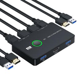 Kvm Switcher til 2 pc'er deling 1 Monitorscanner HDMI2.0-kompatibel USB3.0x4