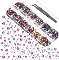 2000 stycken Flat Back Gems Strass 6 storlekar (1,5-6 mm) Runda kristall strass med plocka upp pincett och strass plockpenna för hantverk spik C Lj...