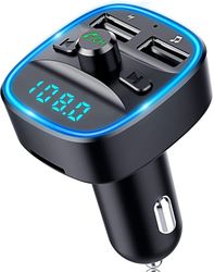 Linkrunning Bluetooth FM-sender, Bluetooth 5.0 bilradioadapter MP3-afspiller trådløst håndfrit sæt, cigarettænderoplader med to USB-porte 5V / 2.4A...