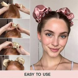 Satiini Heatless Hair Curler Pillow Pehmeät rullat hiussuojilla Pehmeä Heatless Curling Rod -panta kaikille hiuksille Roosa ruskea