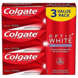 Colgate optisk hvid avanceret kridtning tandpasta, 2% brintoverilte, 3,2 oz x 3 ea