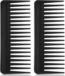 2 stykker Stor bred-tandet kam til krøllet hår, Håndtagless Shampoo Comb (Sort)