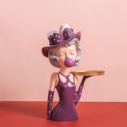 Harpiks Bubble Girl Figurins Desktop Cake Frukt Arrangør Home Decor Grey B Purple B