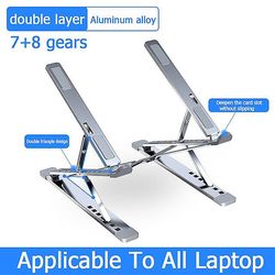 Aluminium 9 nivåer Dobbel justerbar høyde Vertikal folding Hevet lag Laptop Stand For iPad Mac Book Sølvfargede