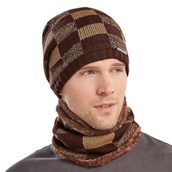 Besser Mænd Fleece Strikket Varm Hue Hals Hals Hals Sne Ski Skull Uld Caps Kaffe