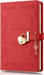 Baicccf Tyttöjen päiväkirja lukolla ja avaimella, söpö sydämenmuotoinen lukkopäiväkirja naisille, uudelleentäytettävä A5 vintage Secret Pu -nahkain...