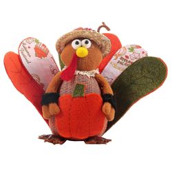 Turkiet Toy Pumpkin Holding Colorful Tail Hat Bär pumpa Turkiet Toy Festival Plush Doll för Thanksgiving Qinhai