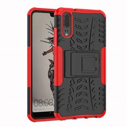 Stødsikker rustning sag for Huawei p20 lite med støttefod all inclusive dække rød rpc2401