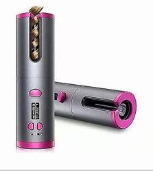 Coosilo Bærbar trådløs automatisk hårkrøller, lcd-skærm og usb genopladelig krøllestav til hår grå og rød
