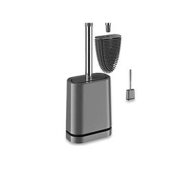 Premium silikoninen wc-harja - harmaa - wc-harjapidike seinäasennuksella ja turbokuivauksella