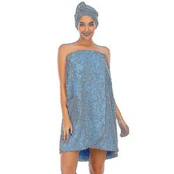 Pyyhekääre naisille Puuvilla Erittäin imukykyinen frotee Pehmeä Sarong-pyyhe suihku spa beach kuntosali pyyhe viitta Blue-l Sininen M