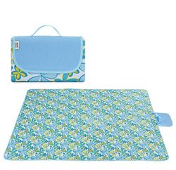 Picnic tæppe folde store vandtætte udendørs camping strandmåtte blå blomster 145*180cm