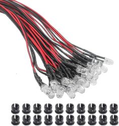 20 x 3 mm lysdioder med 20 cm kabel Dc 12 V Led Klara trådbundna monteringsringar Plast (varmvit) Vit