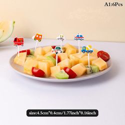 Uclac 6/8/10Pcs Bil Castle Vegetabilsk porcelæn Sød Mini Toddler Børn Frugt Gafler Tandstikkere Bento Frokoster Party Dekoration Multifarve A1