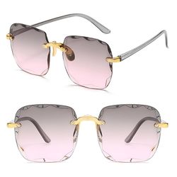Varychmoo Kvinders Square Rimless solbriller Uv400 Gradient Lens overdimensionerede briller Gradient grå pink
