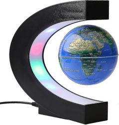 Magneettinen levitating globe kelluva maailman maapallo kartta C muoto jalusta 4 värillinen led-yövalot-maantiede Opetus Demo, lasten lahja, toimis...