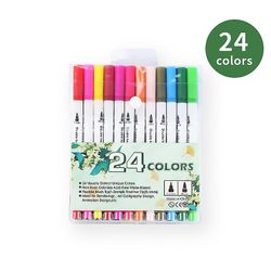 24 Pakker Dual Tip farvede penne børste og fine spids penne dobbelt hoved sluttede farverige tegning penne Art P
