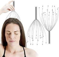 Linkrunning Bærbar hovedmassager, 20 fingre Hovedmassager Hovedbund Skraber Håndholdt Hovedbund Massager Tingler Massage 2stk sølv 10*25cm