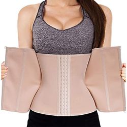 Waist Trainer Korsett for mage fettforbrenning Vekttap Double Control Body Shapewear med glidelås og krok Khaki L