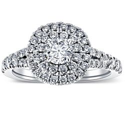 Pompeii3 1 1/4 Ct TW Lab Grown Diamond Cushion Halo Forlovelsesring i hvidguld 5.5