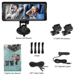 Vauvan autokamera Kaksikanavainen 6,8 tuuman 1080P itkuhälytin IR-pimeänäkökameralla ja 150° leveällä V:llä