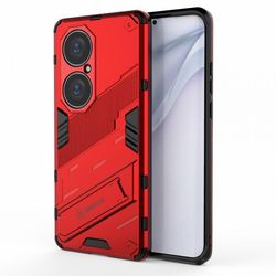 Sitabo Iskunkestävä hybridi-TPU-kotelo taitettavalla punaisella jalustalla Huawei P50 Prolle