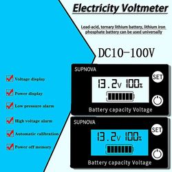 Batterikapasitet Indikator Dc 8v-100v Blysyre Litium Lifepo4 Bil Motorsykkel Voltmeter SpenningSmåler 12v 24v 48v 72v Hvit