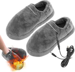 USB-sähkökäyttöiset lämmitetyt tossut Jalkalämmittimet miehille Naiset, Muhkeat ladattavat lämmityskengät, Talvea lämmittävät tossut Harmaa