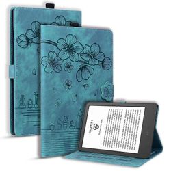 Amazon Kindle Paperwhite (2024) -kotelo, läppäteline, nahkainen tablettisuoja, kirsikankukkakissan ja imprintin kanssa