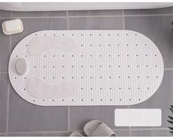 Bruser Foot Scrubber Mat, Oval Anti Slip Badekar Mat Massager med sugekopper afløb huller (hvid)