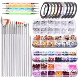 El Contente Nail Art Brushes Kit Nail Design Dekorationer Set Dotting Tools Multicolor Nail Rhinestone Vit