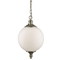 Searchlight Lighting Avalon 1 Light Globe Loft Vedhæng Antikke Messing, Opal Glas, E27