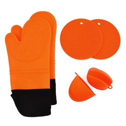 Eveltek 6 I 1 silikone ovn luffer kit og gryde holdere Hot Pads Pinch Set Orange