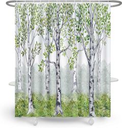 Linki Koivu Suihku Verho Vihreä Luonto Kylpyamme Sisustus Metsä Kylpyhuone Verho koukuilla Kylpyamme Verho sisustus 72x72 tuumaa Valokuvan väri