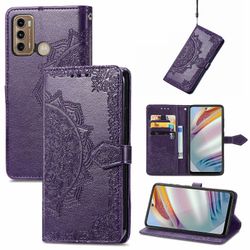 Etui til Motorola Moto G60 Cover Læder Tegnebog Cover Prægning Mandala Magnetisk Flip Protection Stødsikker - Violet