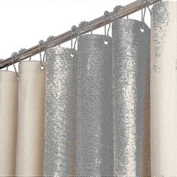 180 X 200 cm, erittäin pitkä kangassuihkuverho beige/kerma, pellavakuvioitu raskas kangas suihkuverhosetti 12 muovikoukulla SZRH A-F