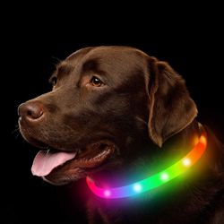 Veeki LED Dog Collar, Uppladdningsbar Rainbow Color Changing Light Up Dog Collars, Vattentäta Dog Lights Gör Pet Visible och Säkerhet för Night Wal...