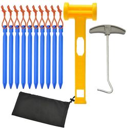 Aluminium Legering Telt Stakes Set, 18cm 10pcs Telt Spil med Plastic Hammer, Telt Peg Puller og Taske, Color Black Kongeblå