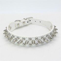 Dubbad hundhalsband läder spikad nit, dubbad hundkrage vadderad anti-bite anti-bite husdjur Collar_s M White