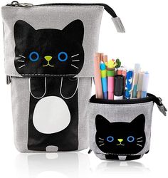 Linkrunning Transformer Stand Store BlyantHolder Canvas + pu Tegneserie Cute Cat teleskopisk blyant pose taske brevpapir pen kasse med lynlås lukni...
